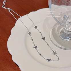 Нержавеющая Сталь Цвет Ожерелья из нержавеющей стали со звездами для женщин, цвет нержавеющей стали, 15.75 дюйм (40 см)