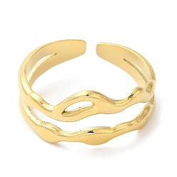 Real 14K Gold Plated 304 Stainless Steel Hollow Wave Open Cuff Ring for Women, Real 14K Gold Plated, Inner Diameter: 17mm