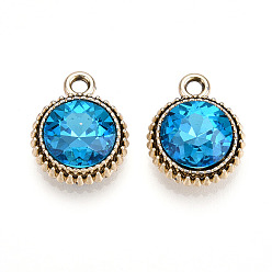 Темно-Голубой K 5 стеклянные подвески, плоско-круглые, граненые, со сплавочной фурнитурой, золотой свет, глубокое синее небо, 17~17.7x14x5.2~6 мм, отверстие : 2 мм