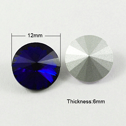 Dark Blue Glass Pointed Back Rhinestone, Rivoli Rhinestone, Back Plated, Cone, Dark Blue, 12x6mm