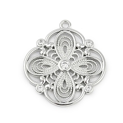 Платина Латунный микропаве кубический цирконий со стеклянными подвесками, без кадмия, без никеля и без свинца, , платина, 19x17x1.5 мм, отверстие : 1.2 мм