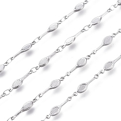 Stainless Steel Color Tarnish Resistant Sports Theme 304 Stainless Steel Link Chains, Soldered, Racket Shape, Stainless Steel Color, 15.5x4x1.5mm