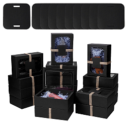 Черный 12шт. прямоугольные складные коробки для тортов из крафт-бумаги, коробка для упаковки кексов для выпечки, с прозрачным окном и джутовой веревкой, чёрные, 220x150x70 мм