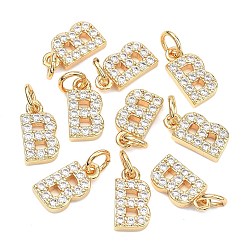 Letter B Colgantes Shegrace de latón con microengaste de circonitas cúbicas transparentes, sin níquel, real 18 k chapado en oro, amuletos de la letra b, 12x6x2.5 mm, anillo de salto: 5x1 mm, diámetro interior: 3 mm