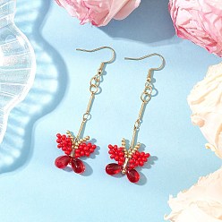 Красный Серьги-подвески в виде бабочки из стеклянного бисера ручной работы, золотые, красные, 67x22~24.5 мм