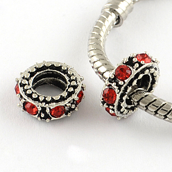 Гиацинт Античный посеребренные сплав горный хрусталь пончика большое отверстие европейских бусы, гиацинт, 11x4.5 мм, отверстие : 5 мм