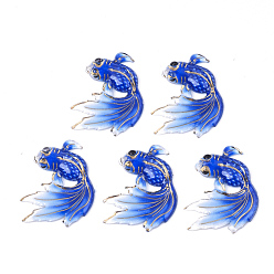 Синий Акриловые подвески с УФ печатью, с дном распылительной краски, золотая рыбка, синие, 30x25x4 мм, отверстие : 1 мм