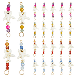 (52) Непрозрачная лаванда 24 шт. 4 цвета летние пляжные окрашенные синтетические бирюзовые морские звезды и натуральные смешанные камни ограненные круглые бусины соединительные подвески, с 304 двойными петлями из нержавеющей стали, золотые, разноцветные, 41~42x14x5.5 мм, отверстия : 2 mm и 3.5 мм, 6 шт / цвет