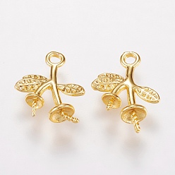 Golden Brass Peg Bails Pendants, For Half Drilled Beads, Leaf, Golden, 11x9.5x3.5mm, Hole: 1mm, Pin: 0.5mm and 0.8mm, Tray: 2mm and 3mm