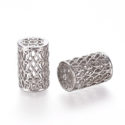 Real Platinum Plated Hollow Brass Beads, Column, Real Platinum Plated, 18x12mm, Hole: 2mm