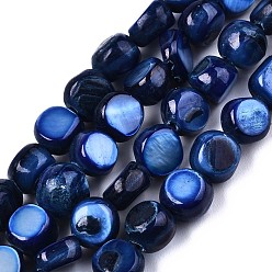 Синий Естественных пресноводных оболочки бисер нитей, окрашенные, самородки, синие, 6~7x5~7x2~7 мм, отверстие : 0.8 мм, около 58~62 шт / нитка, 14.57~15.35 дюйм (37~39 см)