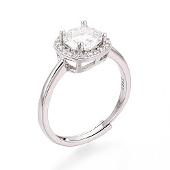 Платина Регулируемые кольца-манжеты из стерлингового серебра с муассанитом и кубическим цирконием., квадратный, платина, 925 мм, размер США 8.5 6 (1/4 мм)