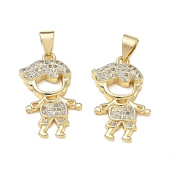 Real 18K Gold Plated Brass Micro Pave Clear Cubic Zirconia Pendants, Boy Charms, Rack Plating, Cadmium Free & Lead Free, Real 18K Gold Plated, 21.5x13x3mm, Hole: 4.5x3mm