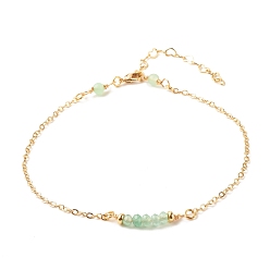 Aquamarine Natural Dyed Malaysia Jade Link Anklets for Women, Brass Chain Anklets, Golden, Aquamarine, 10-1/4 inch(26cm), 2mm