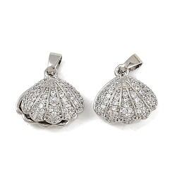 Платина Латунные микро проложить кубического циркония подвески, без кадмия и без свинца, подвески в форме ракушек, с искусственным жемчугом, платина, 13x13x6 мм, отверстие : 4x2.5 мм