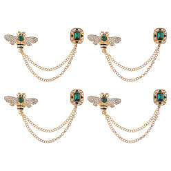Золотой 4 шт. брошь-цепочка в виде пчелы и прямоугольника со стразами, булавка в виде животного из цинкового сплава для воротника рубашки, золотые, 105 мм