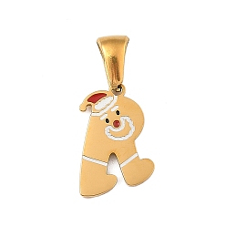 Letter K Новогодняя тема 304 подвески из нержавеющей стали, с эмалью, золотые, Санта-Клаус письмо талисман, Письмо K, 15x10.5x1.5 мм, отверстие : 6x3 мм