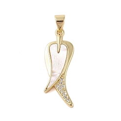 Real 18K Gold Plated Brass Micro Pave Clear Cubic Zirconia Pendants, with Shell, Cadmium Free & Lead Free, Fishtail, Real 18K Gold Plated, 28.5x10x2.5mm, Hole: 4x3.5mm