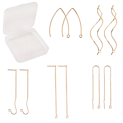 Golden Brass Stud Earring Findings, Ear Threads/Earring Hooks, Golden, 7.4x7.2x1.7cm, 10pcs/box