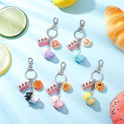 (52) Непрозрачная лаванда 5 шт. брелоки из смолы с имитацией чая с молоком и еды, с железными разрезными брелоками, платина, разноцветные, 112.5 мм