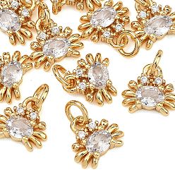 Chapado en Oro Real 18K Dijes de latón con circonitas cúbicas transparentes de Shegrace, sin cadmio y níque y plomo, encantos de cangrejo, real 18 k chapado en oro, 7.5x8x2.5 mm, agujero: 2 mm