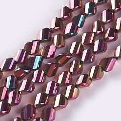 Rose Gold Plated Electroplate Glass Beads Strands, Twist, Rose Gold Plated, 7~7.5x6.3~6.5x4~6.3mm, Hole: 0.8~1.2mm, about 40pcs/strand, 10.78 inch~11.61 inch(27.4~29.5cm)