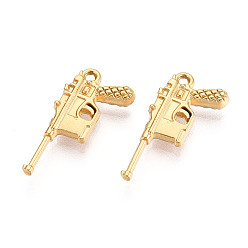 Настоящее золото 18K 304 подвески из нержавеющей стали, форма пистолета, ионное покрытие (ip), реальный 18 k позолоченный, 19x10x3 мм, отверстие : 1.2 мм