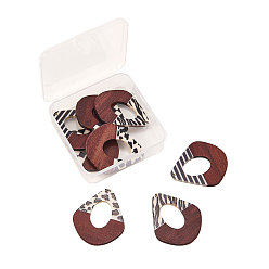 Кокосово-Коричневый Эпоксидная смола с принтом и деревянные подвески, слеза, кокосового коричневый, 48.5x41x3 мм, отверстие : 2 мм