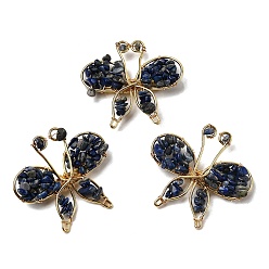 Ляпис-Лазурь Брошь в виде бабочки из натурального лазурита, латунные и железные булавки для одежды, золотые, 45~47x48~50 мм