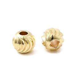Настоящее золото 18K Рифленые круглые латунные бусины, долговечный, стойки покрытие, без свинца и без кадмия, реальный 18 k позолоченный, 6x5 мм, отверстие : 2 мм