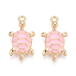 Бледно-Розовый Подвески из эмали и сплава, очарование черепахи, золотые, розовый жемчуг, 24x13x4 мм, отверстие : 1.8 мм