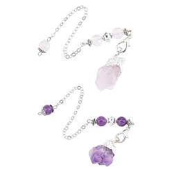 Mixed Stone 2 Strands 2 Style Rough Natural Amethyst & Rose Quartz Dowsing Pendulums, with Alloy Findings, 8-1/8 inch(20.7cm), 1strand/style