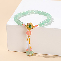 Зеленый Авантюрин Натуральный зеленый авантюрин круглые бусины плетеные браслеты из бусин, цветок, внутренний диаметр: 2-1/8 дюйм (5.5 см)