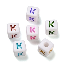 Letter K Непрозрачные акриловые бусины, Эмаль стиле, куб с письмом, Письмо K, 10x9.5x9 мм, отверстие : 3.8 мм, Около 560 шт / 500 г