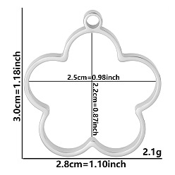 Цветок Подвески из нержавеющей стали с открытой задней частью и не тускнеющим покрытием, для diy уф смолы, эпоксидная смола, Прессованные цветочные украшения, цвет нержавеющей стали, цветок, 30x28x3 мм, отверстие : 2.2 мм