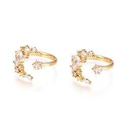 Золотой Регулируемые латунные пальцевые кольца, манжеты кольца, открытые кольца, с микро проложить четкого кубического циркония, долговечный, Луна и звезды, золотые, Размер 8, 18 мм