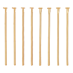 Real 18K Gold Plated 80Pcs Brass Flat Head Pins, Long-lasting Plated, Cadmium Free & Lead Free, Real 18K Gold Plated, 29.5~30mm, Head: 1.8mm, Pin: 0.6mm, 22 Gauge