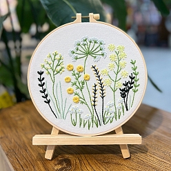 Yellow Flower Pattern DIY Embroidery Kits, Including Embroidery Cloth & Thread, Needle, Embroidery Hoop, Instruction Sheet, Yellow, 200mm