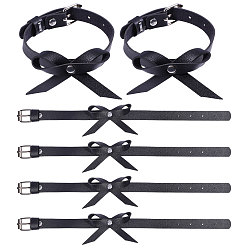 Черный 3 пары регулируемых браслетов на лодыжку из искусственной кожи с бантом, Сплав с застежками, платина, чёрные, 13 дюйм (330 мм)