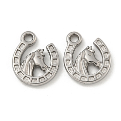 Нержавеющая Сталь Цвет Не тускнеющие 304 подвески из нержавеющей стали, Подкова с подвеской в виде головы лошади, цвет нержавеющей стали, 16x13x2.5 мм, отверстие : 2 мм