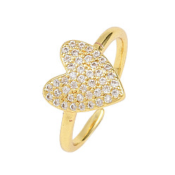 Прозрачный Манжеты из латуни с микро паве кубический цирконий для женщин, формы сердца, долговечный, стойки покрытие, прозрачные, 12x10 мм, регулируемый