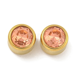 Легкий Лосось Ионное покрытие (ip) 304 нержавеющая сталь с k9 стеклянными бусинами со стразами, плоско-круглые, золотые, светлый померанцевый, 8x6.5 мм, отверстие : 1.8 мм