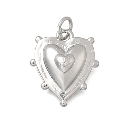 Платина Латунные подвески, сердце, без кадмия и без свинца, стойки покрытие, долговечный, с целью перехода в кольце, платина, 17x15x3.5 мм, отверстие : 3.2 мм