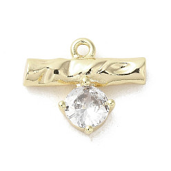 Golden Brass Micro Pave Cubic Zirconia Charms, Rectangle, Golden, 11.5~12x14x3mm, Hole: 1.2mm