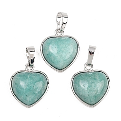 Платина Природные подвески амазонит, латунные драгоценные камни, подвески в форме сердца, стойки покрытие, долговечный, платина, 20x17x7 мм, отверстие : 8x5 мм