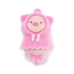 Pink Кулоны из флокированной смолы, свинья, розовые, 46x29x25 мм, отверстие : 3 мм