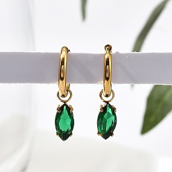 Horse Eye 304 серьги-кольца из нержавеющей стали с кристаллами и стразами, ионное покрытие (ip), реальный 14 k позолоченный, лошадиный глаз , 24x5 мм