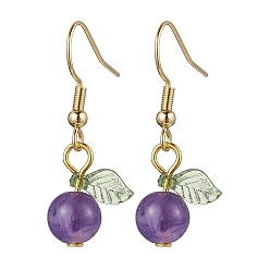 Сине-фиолетовый Акриловые серьги болтаться, с 304 нержавеющей стали серьги крючки, круглый с листом, синий фиолетовый, 32.5x12.5 мм