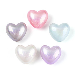 (52) Непрозрачная лаванда Непрозрачные акриловые бусины с УФ-покрытием, бусина в бусине, жемчужные, сердце, разноцветные, 19x21x15 мм, отверстие : 3 мм