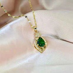 Золотой Ожерелья из сплава кристаллов горного хрусталя и зеленого стекла в форме капли для женщин, золотые, 17.72 дюйм (45 см)